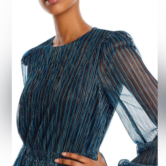 AQUA BLOOMINGDALE'S Blue Metallic Striped Tiered Dress Size XL NWT (FLAWED) - Picture 4 of 15